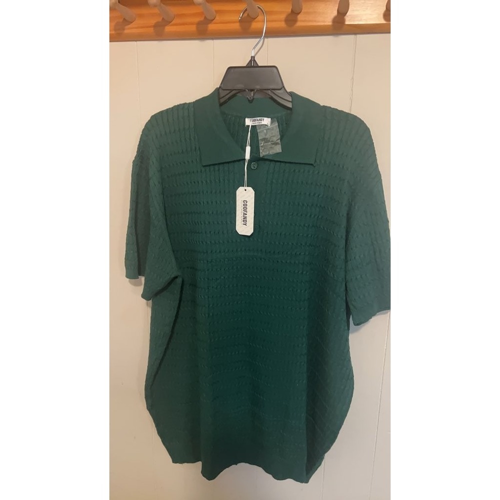COOFANDY‎ Men's Green Textured Polo Shirt